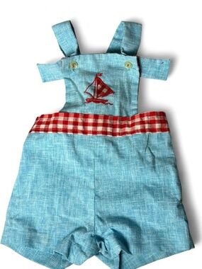 VTG Healthtex Kids (12 Months) Blue Romper with Red Sailboat and Gingham Waist